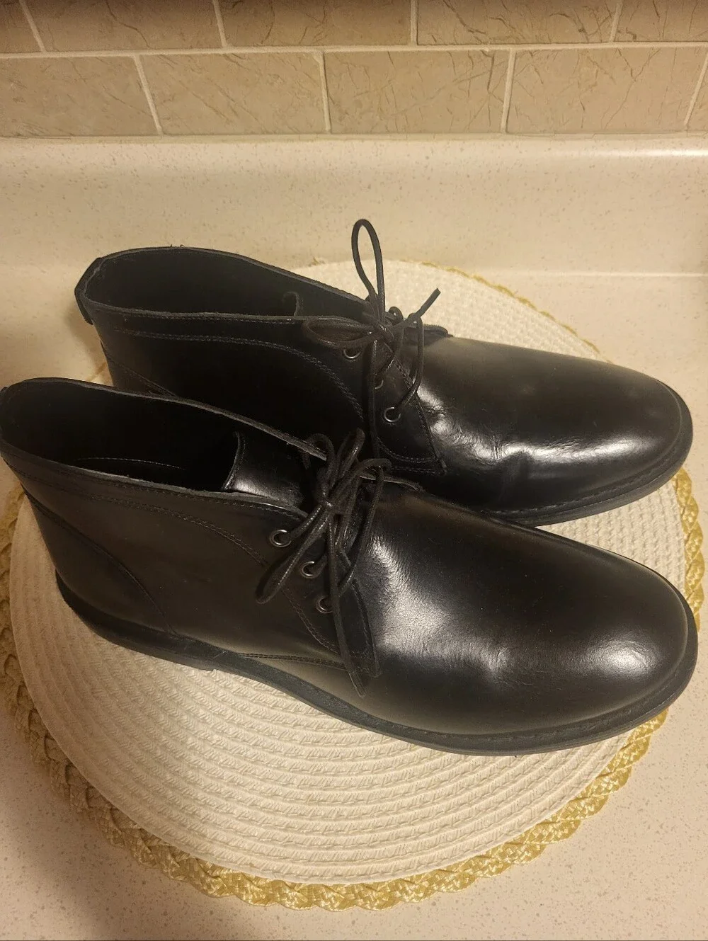 Men's Crown Vintage Black Leather Lace-Up Chukka Boots Sz.10